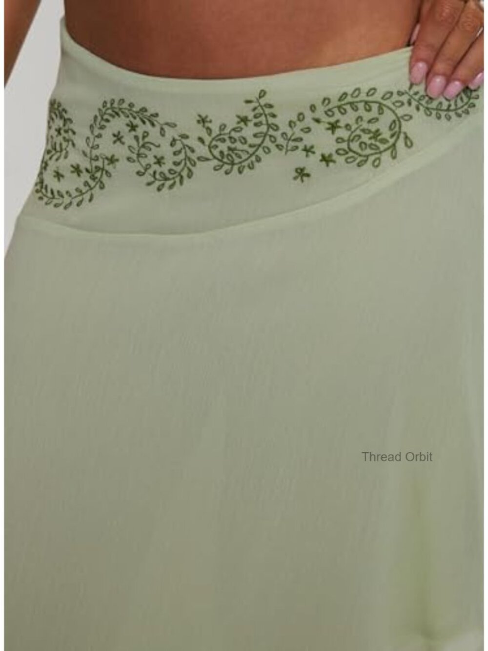 Princess Polly Pappilion Asymmetrical Midi Skirt, Embroidered, Sheer, - Picture 4 of 6